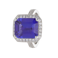 Tanzanite 7.69ct and Diamond Platinum Cluster Ring