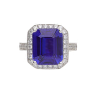 Tanzanite 7.69ct and Diamond Platinum Cluster Ring