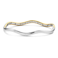 Ti Sento Cubic Zirconia Pave Set Silver and Yellow Gold Plated Wave Bangle