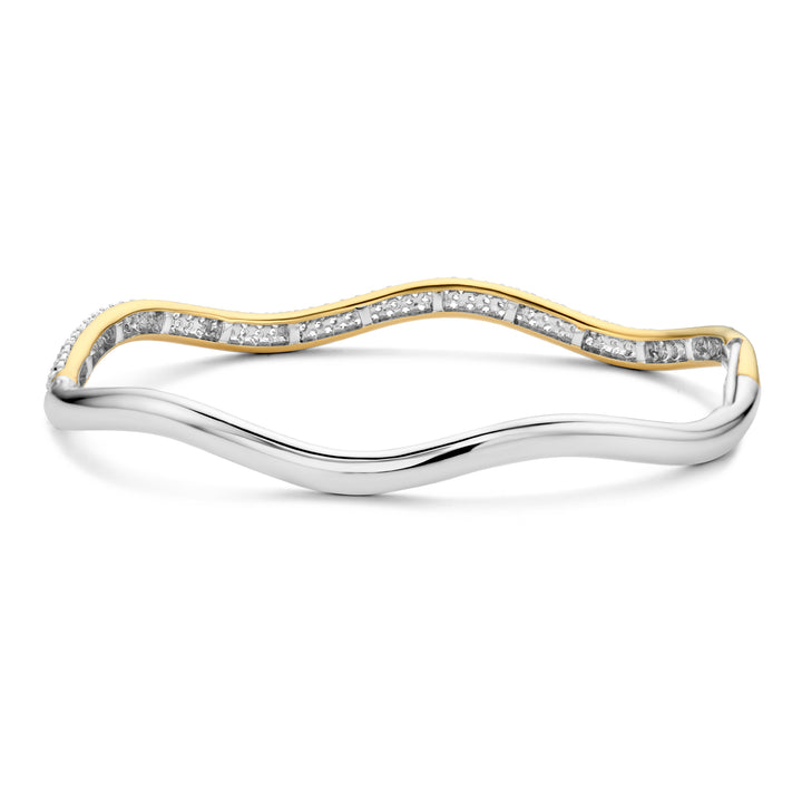 Ti Sento Cubic Zirconia Pave Set Silver and Yellow Gold Plated Wave Bangle - Michael Jones Jeweller