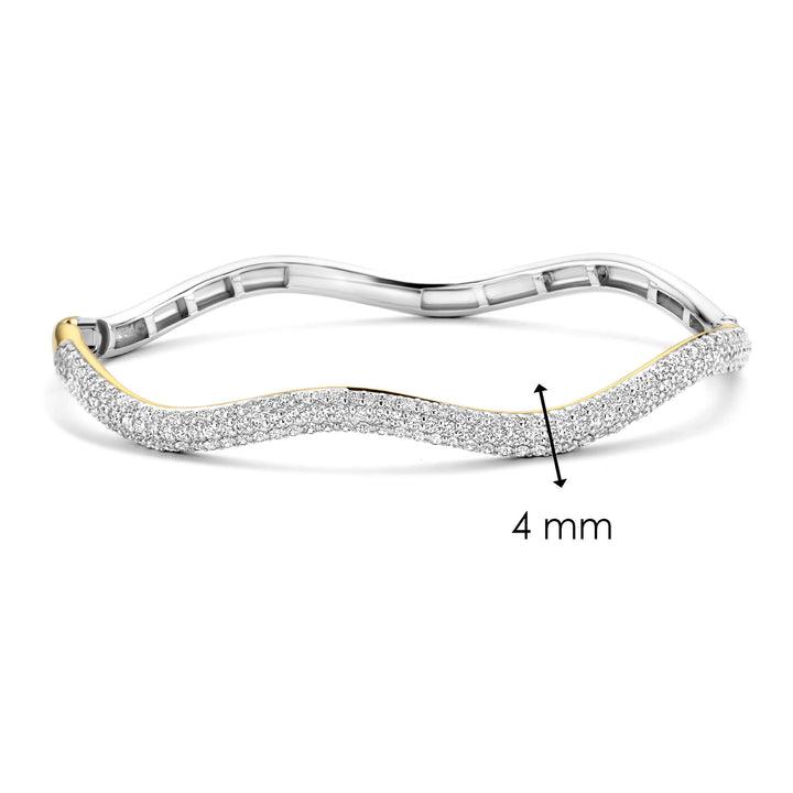 Ti Sento Cubic Zirconia Pave Set Silver and Yellow Gold Plated Wave Bangle - Michael Jones Jeweller