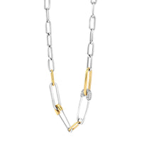 Ti Sento Yellow Gold Plated Cubic Zirconia Safety Pin Linked Necklace