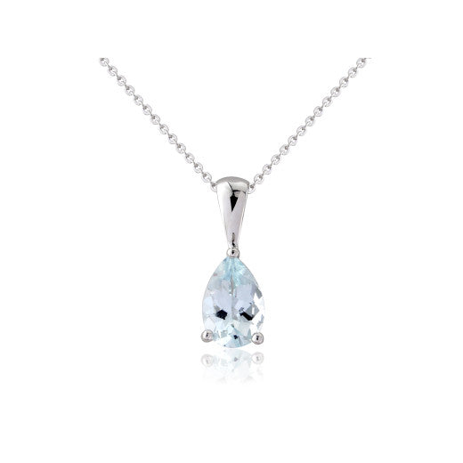 Pear Cut Aquamarine 9ct White Gold Pendant