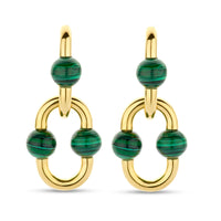 Ti Sento Yellow Gold Plated Malachite Green Oval Link Drop Earrings - Michael Jones Jeweller