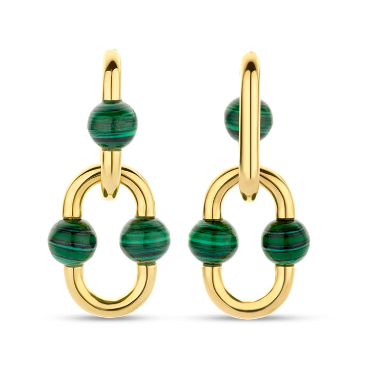 Ti Sento Yellow Gold Plated Malachite Green Oval Link Drop Earrings - Michael Jones Jeweller