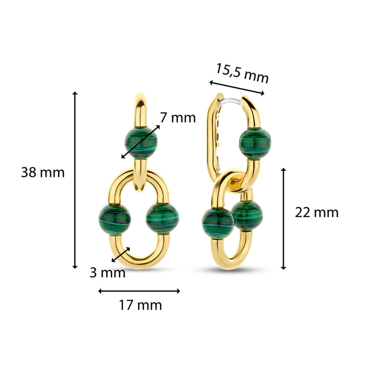 Ti Sento Yellow Gold Plated Malachite Green Oval Link Drop Earrings - Michael Jones Jeweller