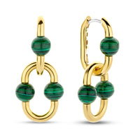 Ti Sento Yellow Gold Plated Malachite Green Oval Link Drop Earrings - Michael Jones Jeweller