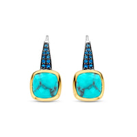 Ti Sento Yellow Gold Plated Turquoise Blue and Blue Cubic Zirconia Drop Earrings - Michael Jones Jeweller