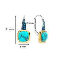 Ti Sento Yellow Gold Plated Turquoise Blue and Blue Cubic Zirconia Drop Earrings - Michael Jones Jeweller