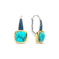 Ti Sento Yellow Gold Plated Turquoise Blue and Blue Cubic Zirconia Drop Earrings - Michael Jones Jeweller