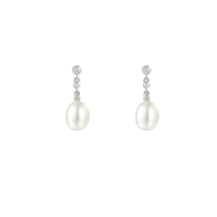 Amore Silver Freshwater Pearl and Cubic Zirconia Drop Earrings