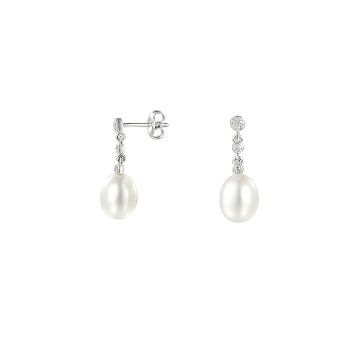 Amore Silver Freshwater Pearl and Cubic Zirconia Drop Earrings