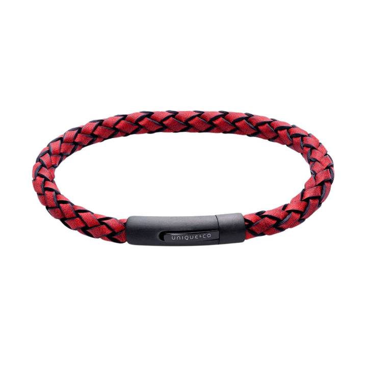 Unique & Co Antique Red Leather with Black IP Steel Clasp 21cm