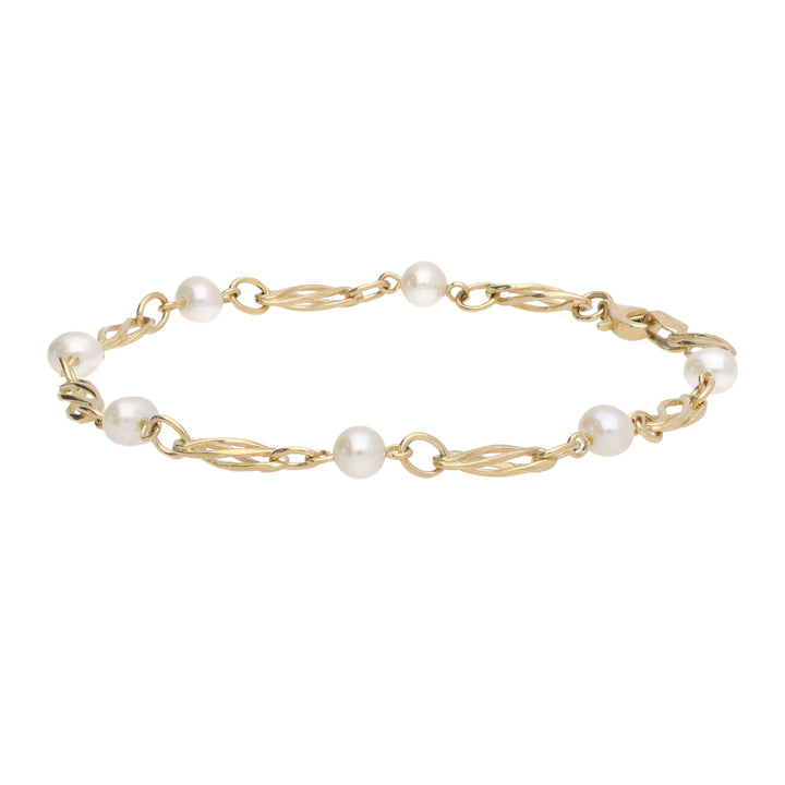 Freshwater Pearl 9ct Yellow Gold Twist Link Bracelet - Michael Jones Jeweller