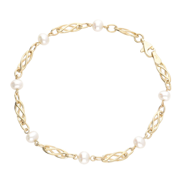 Freshwater Pearl 9ct Yellow Gold Twist Link Bracelet - Michael Jones Jeweller