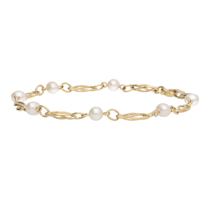 Freshwater Pearl 9ct Yellow Gold Twist Link Bracelet - Michael Jones Jeweller