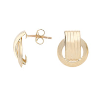 Ribbed Circular 9ct Yellow Gold Stud Earrings