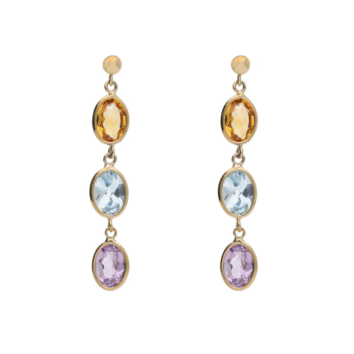 Multi-stone 9ct Yellow Gold Drop Earrings