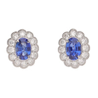 Sapphire and Diamond 18ct White Gold Cluster Stud Earrings - Michael Jones Jeweller