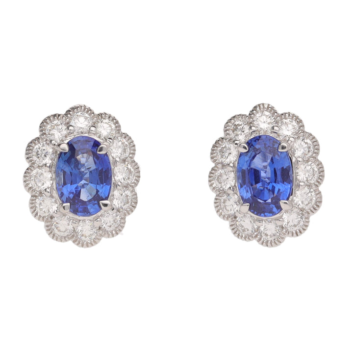 Sapphire and Diamond 18ct White Gold Cluster Stud Earrings - Michael Jones Jeweller