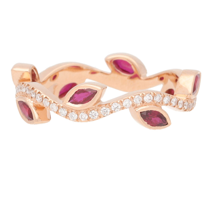 Ruby and Diamond 18ct Rose Gold Vine Wave Ring - Michael Jones Jeweller