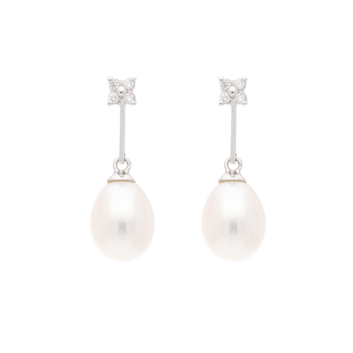 Freshwater Pearl and Diamond 9ct White Gold Earrings