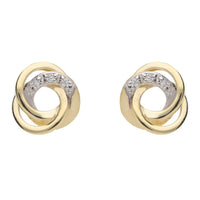 Satin and Polished Diamond Looped 9ct Yellow Gold Stud Earrings - Michael Jones Jeweller