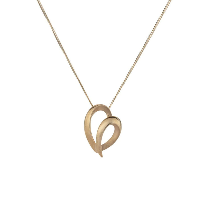 Brushed and Polished 9ct Yellow Gold Open Heart Necklace - Michael Jones Jeweller