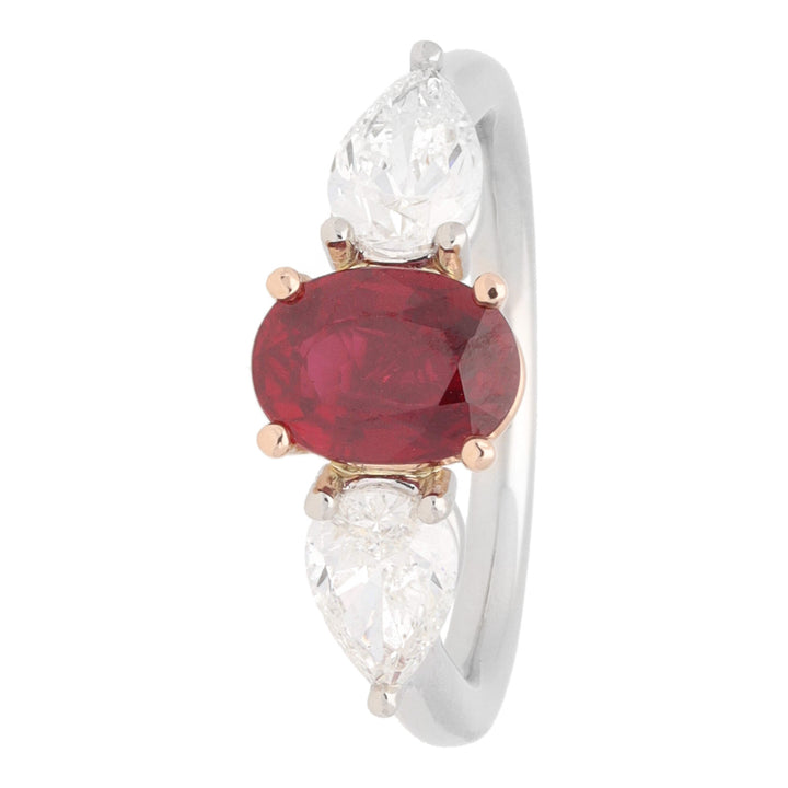 Ruby and Diamond Platinum and 18ct Rose Gold Florentine Ring