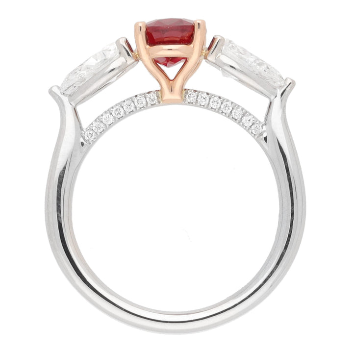 Ruby and Diamond Platinum and 18ct Rose Gold Florentine Ring