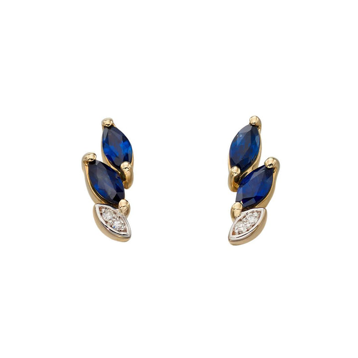 Sapphire and Diamond Marquise 9ct Yellow Gold Stud Earrings - Michael Jones Jeweller